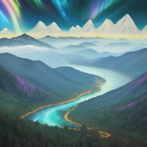 Dreamy Astral Mountain Landscape Inspired by Mixed Media Art