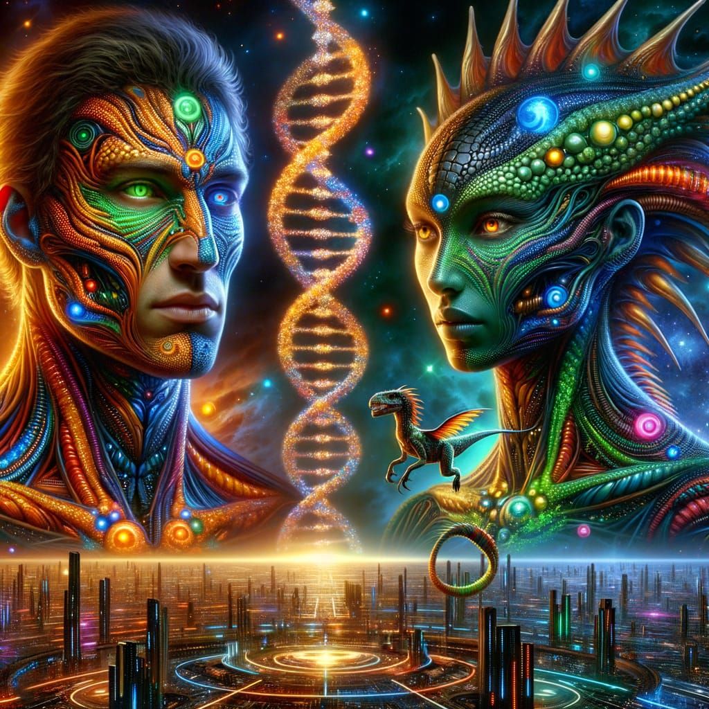 Futuristic Humanoids Over Metropolis