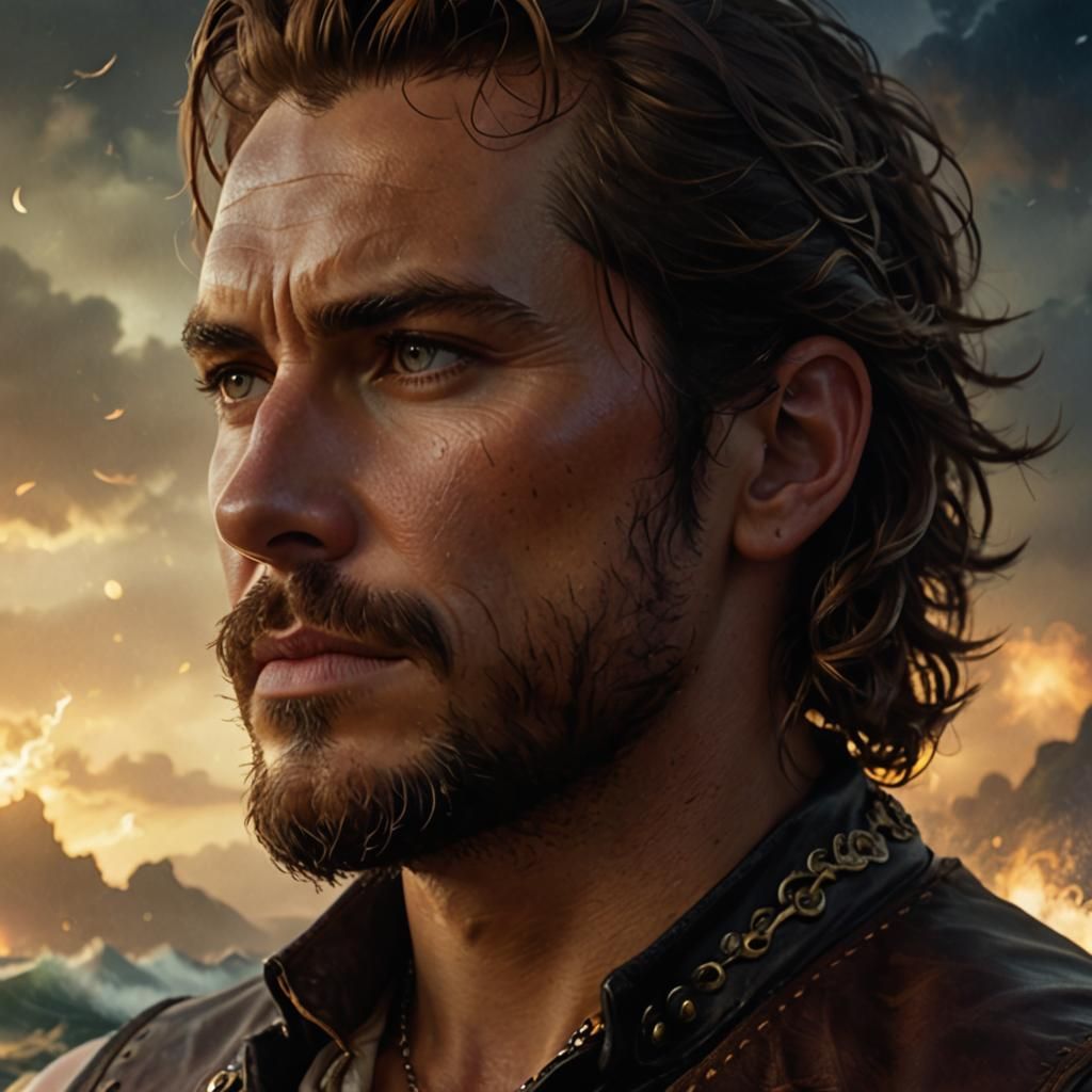 Pirate Commander in Cosmic Surrealism Style