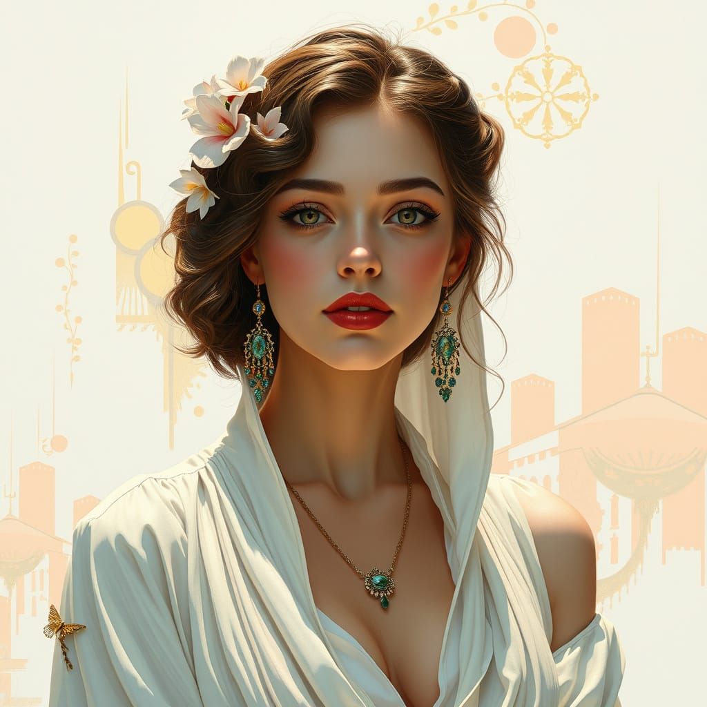 Elegant Woman in Soft Colors, Realistic Abstract Style