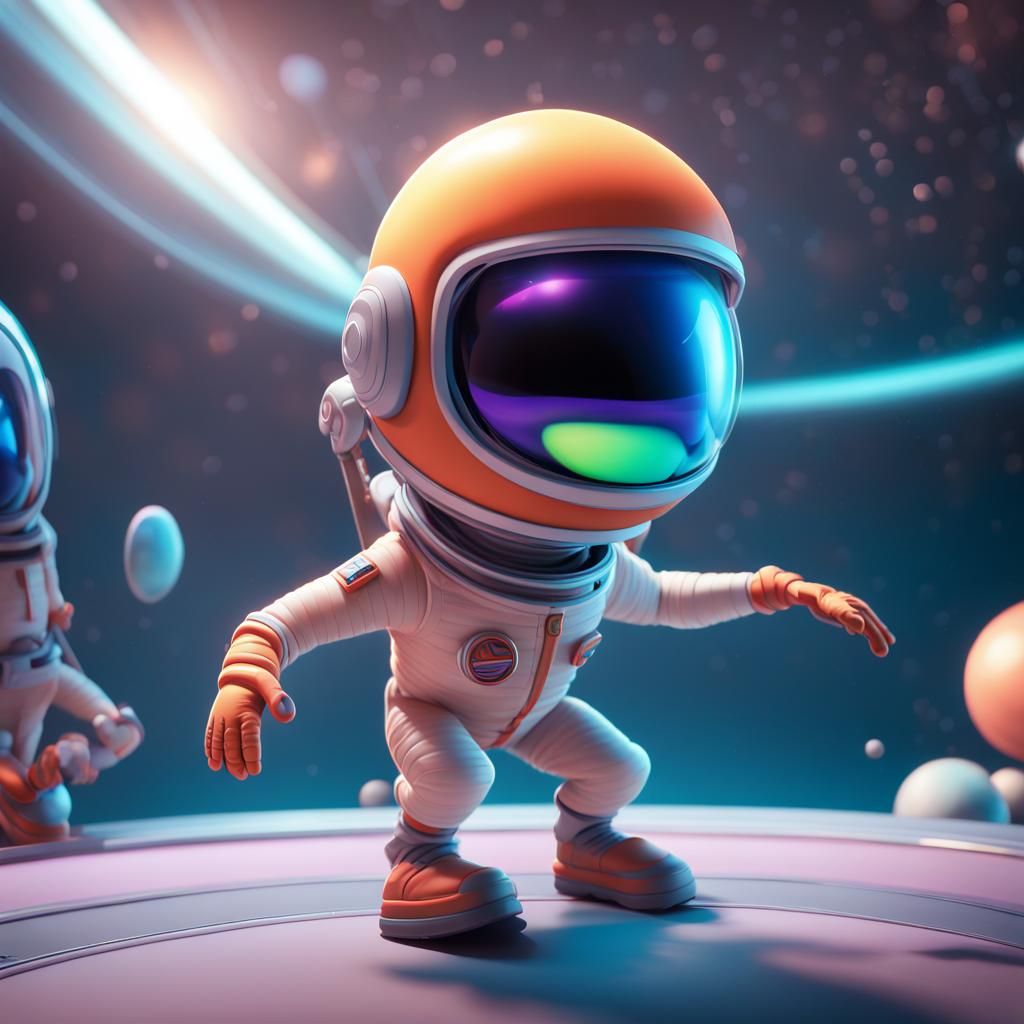 a comical moment when a diminutive alien batter swings with all their might, sending their helmet flying in zero gravity