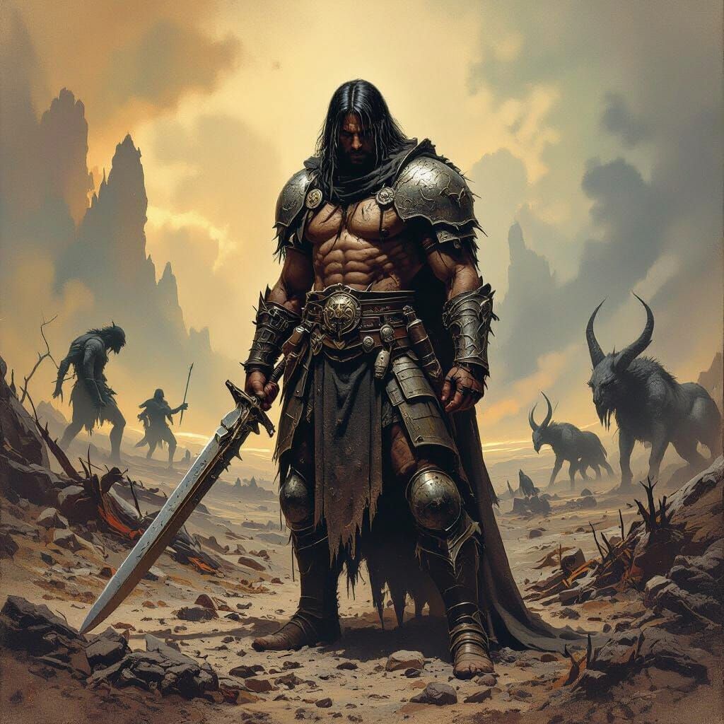 Warrior in a Mythical Battle Scene