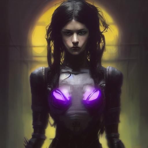 Militant Robot Woman in Dark Fantasy Style