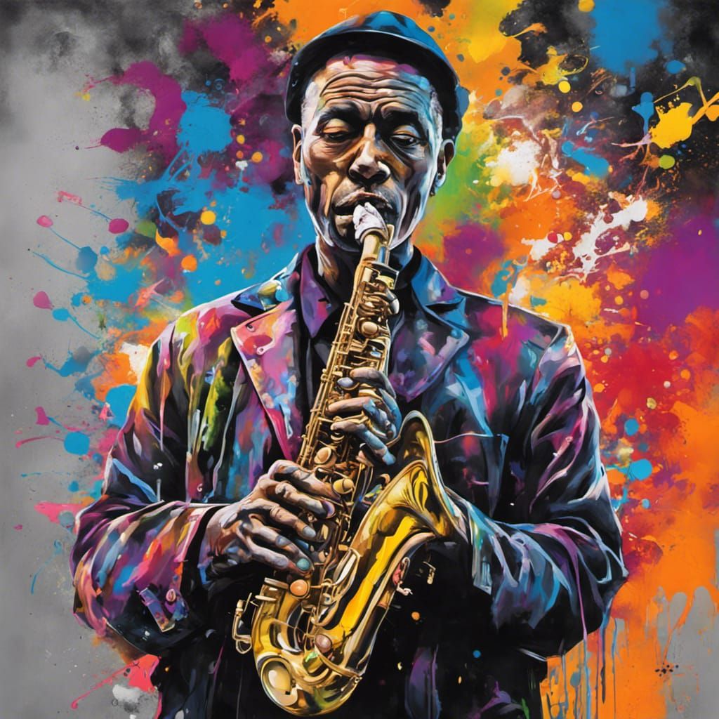 Man with Mystic Saxophone in Graffiti Art Style
