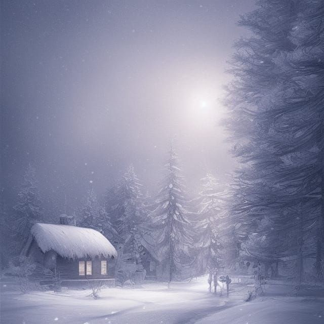 Detailed Pencil Sketch of Arctic Winter Scene