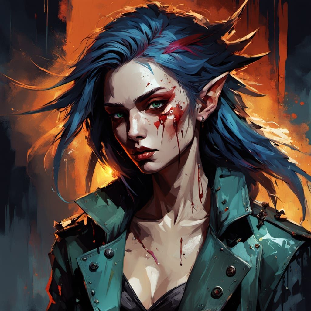 Punk Elf Warrior with Swords in Digital Painting