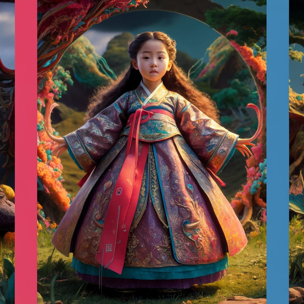 Korean Girl in Hanbok, Renaissance Art Style