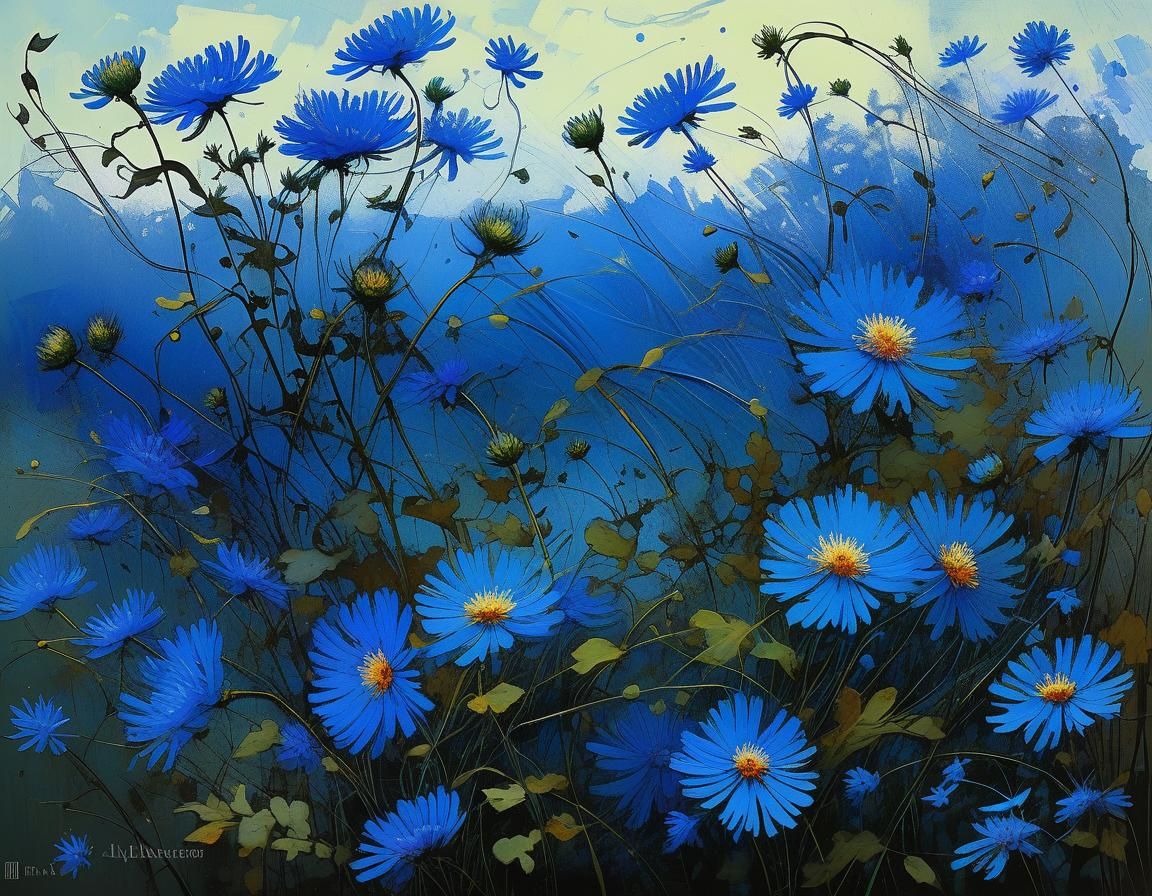 Blue Asters Bending: Expressive Comic Book Style