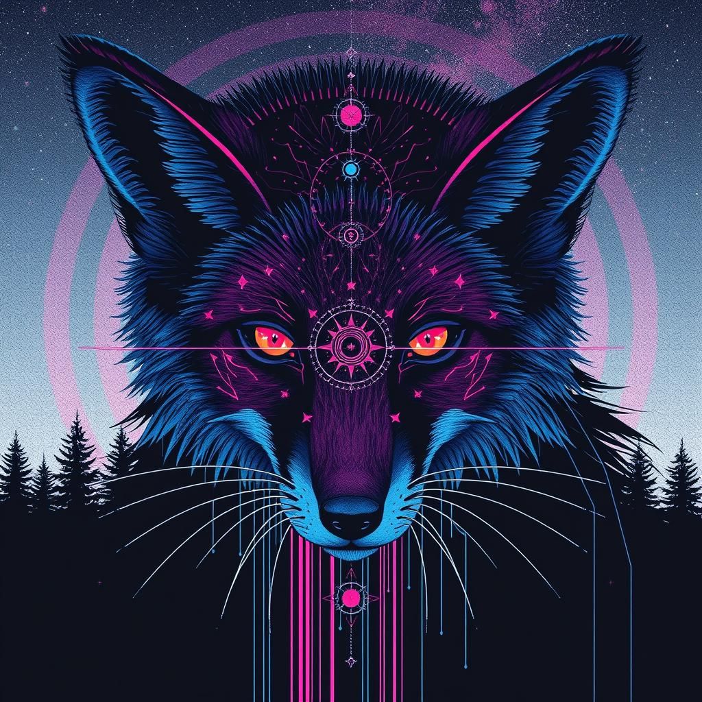 Abstract Constellation of a Red Fox in Forest