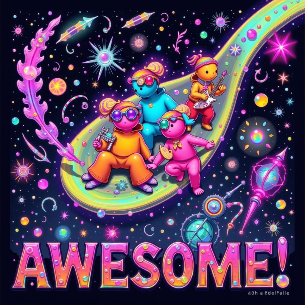 Jellybean People Play on Spoon in Psychedelic Style