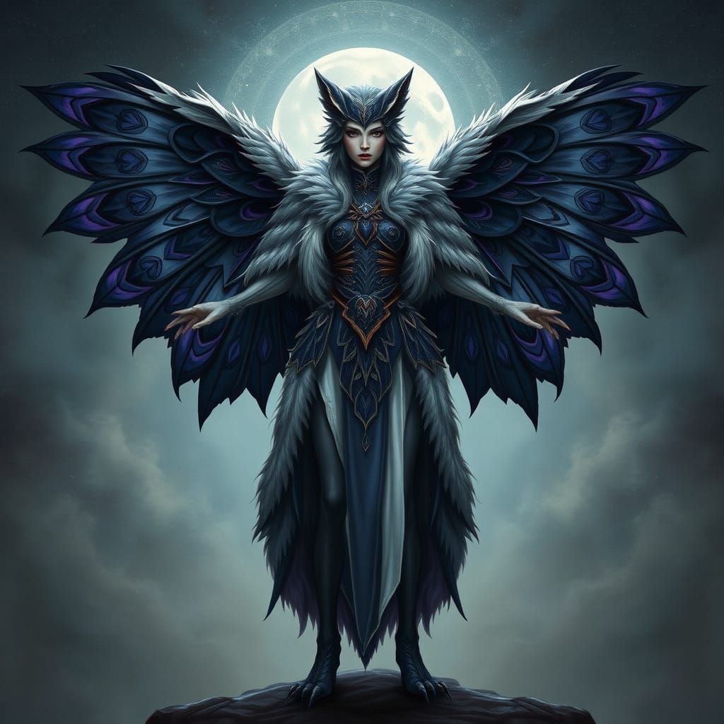 Regal Winged Wolf Goddess in Ethereal Landscape