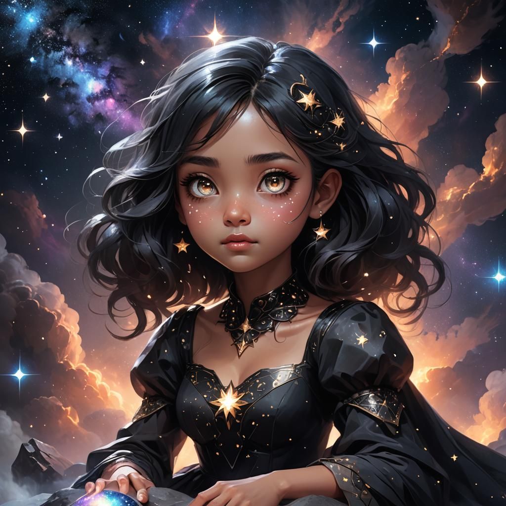 Nebula-Eyed Girl in Space: Fantasy Concept Art