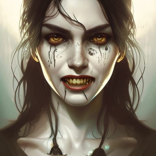 Intricate Portrait of a Woman with Yellow Eyes