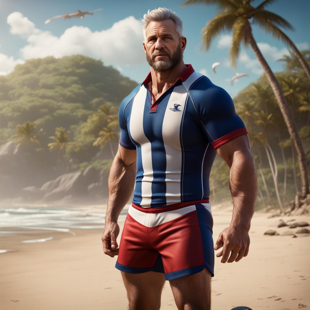 Rugby Player on Beach: Detailed Fantasy Art