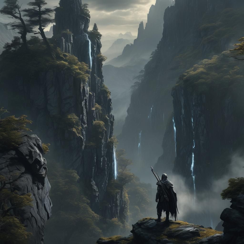 Dark Elf Ranger in Misty Forest: Digital Matte Painting