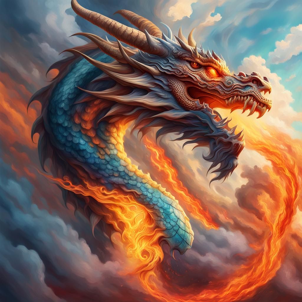 Cloud Dragon with Realistic Flames: Hyperrealistic Concept A...