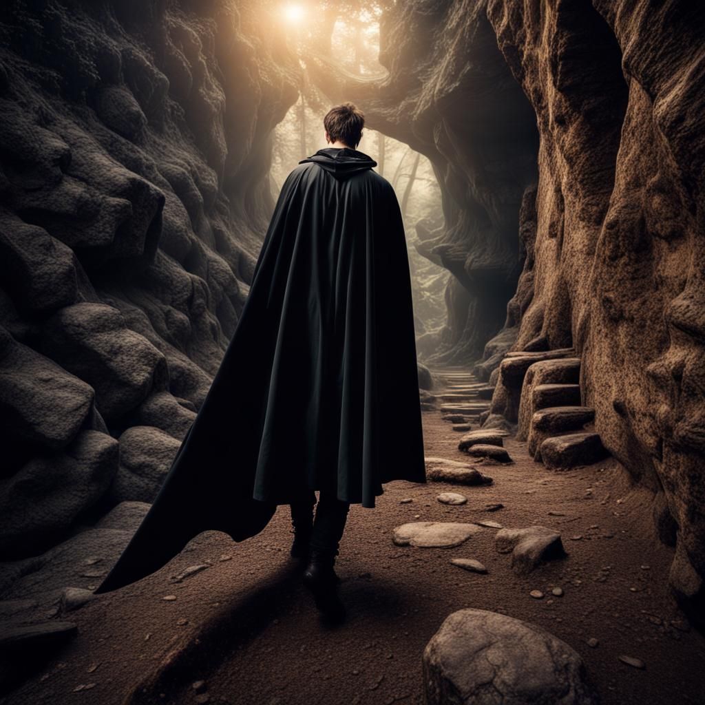 Adventurer in Magical Land with Black Cape