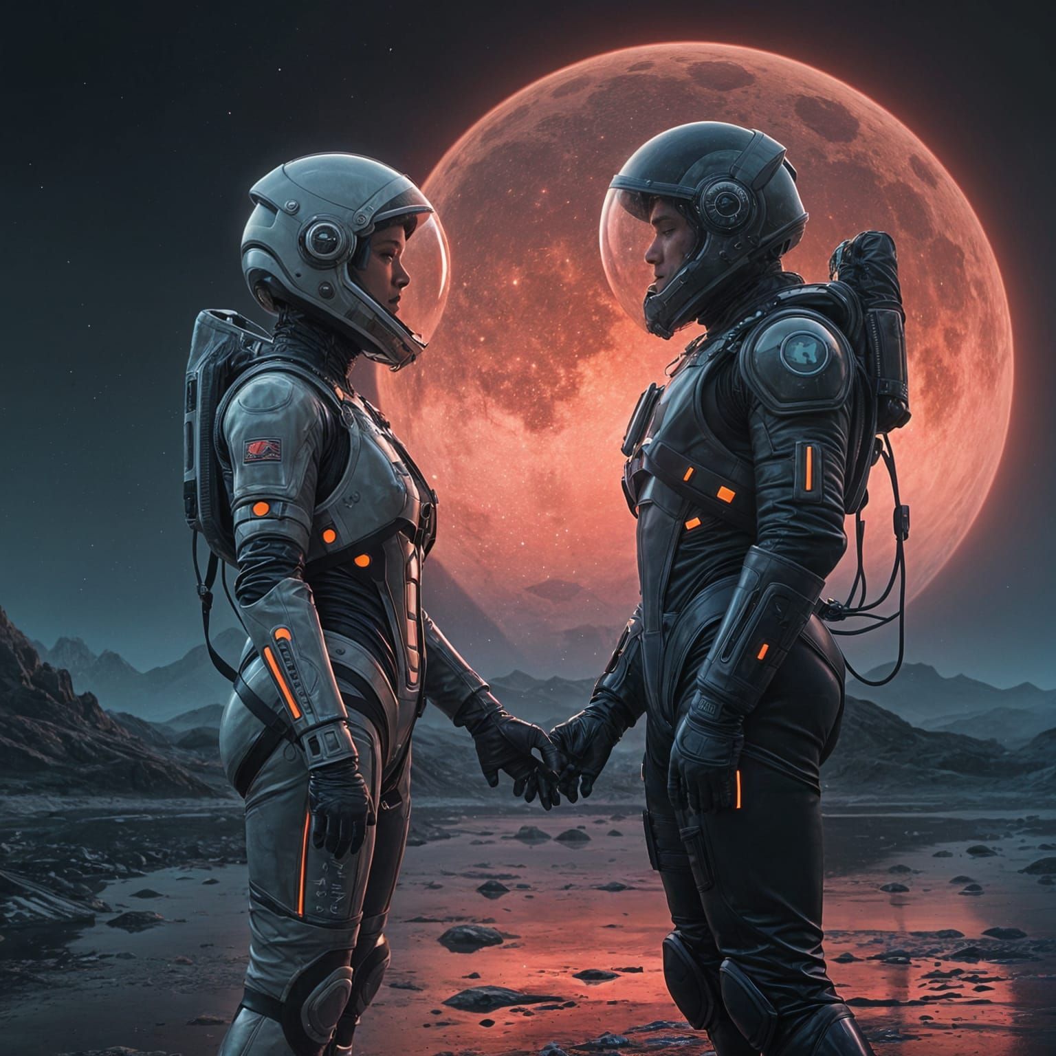 Love in Zero-Gravity: Intimate Moment in Futuristic Space