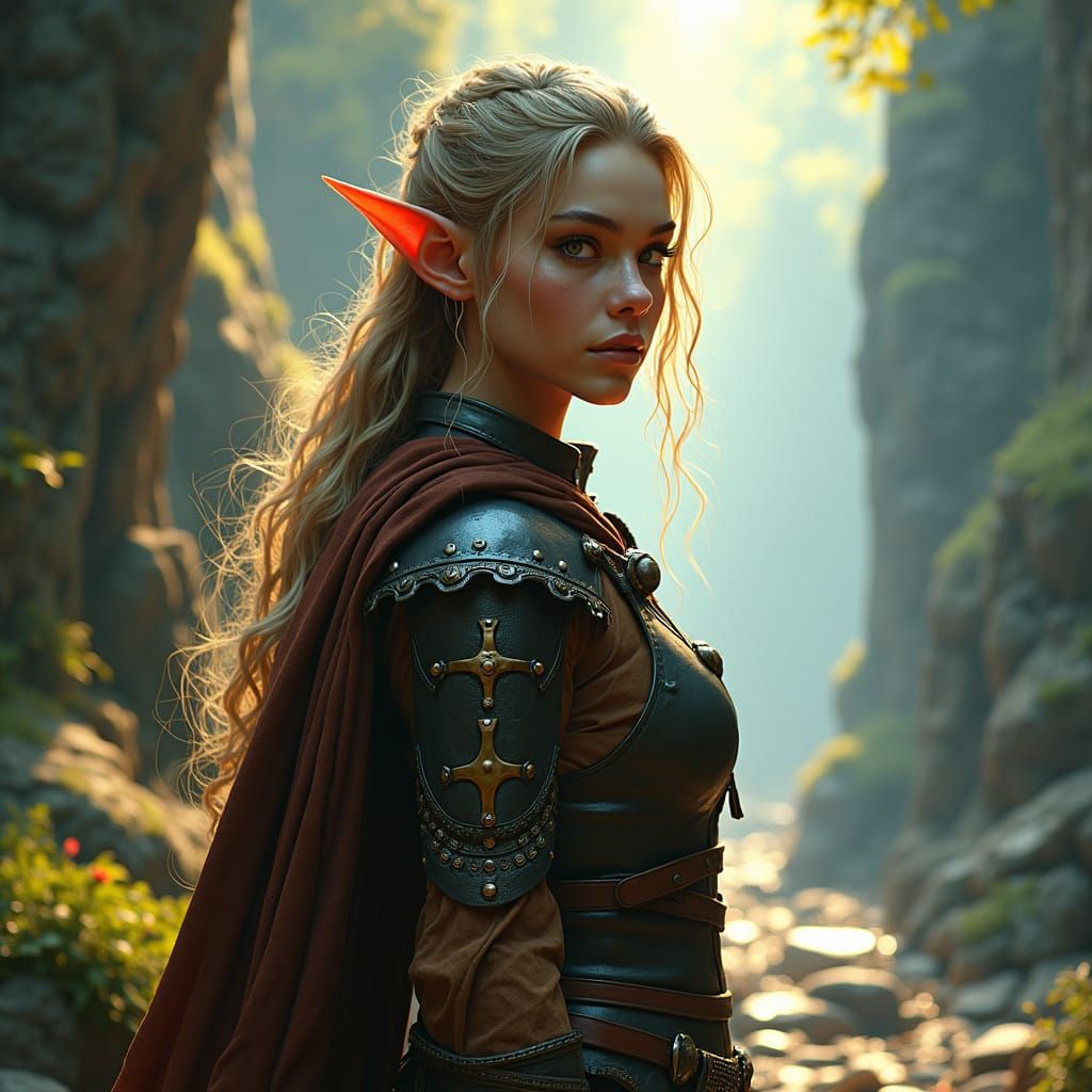 Human-Like Elf in Detailed Fantasy Landscape