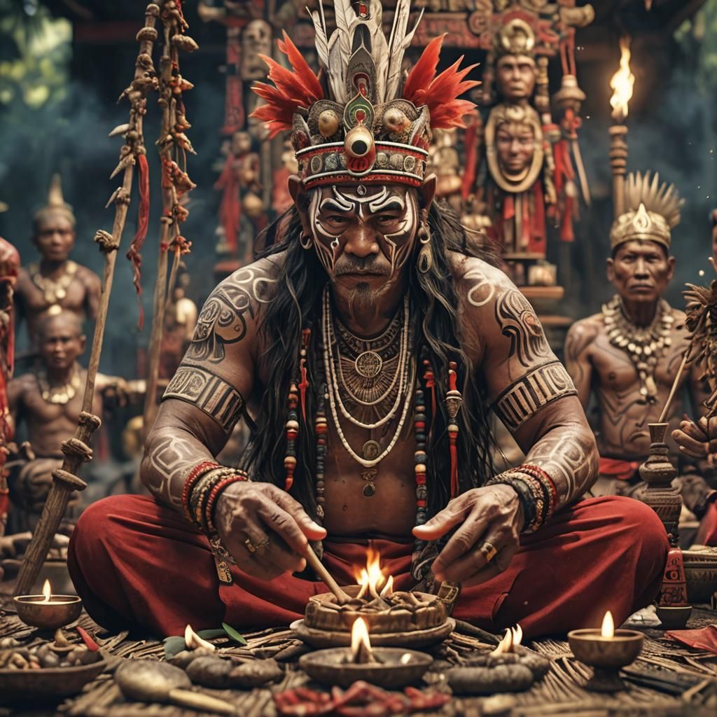 Dayak Panglima performs Mangkok merah ritual.