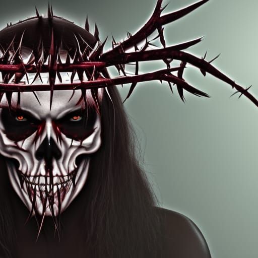 Demonic Skull Spirit with Crown of Thorns