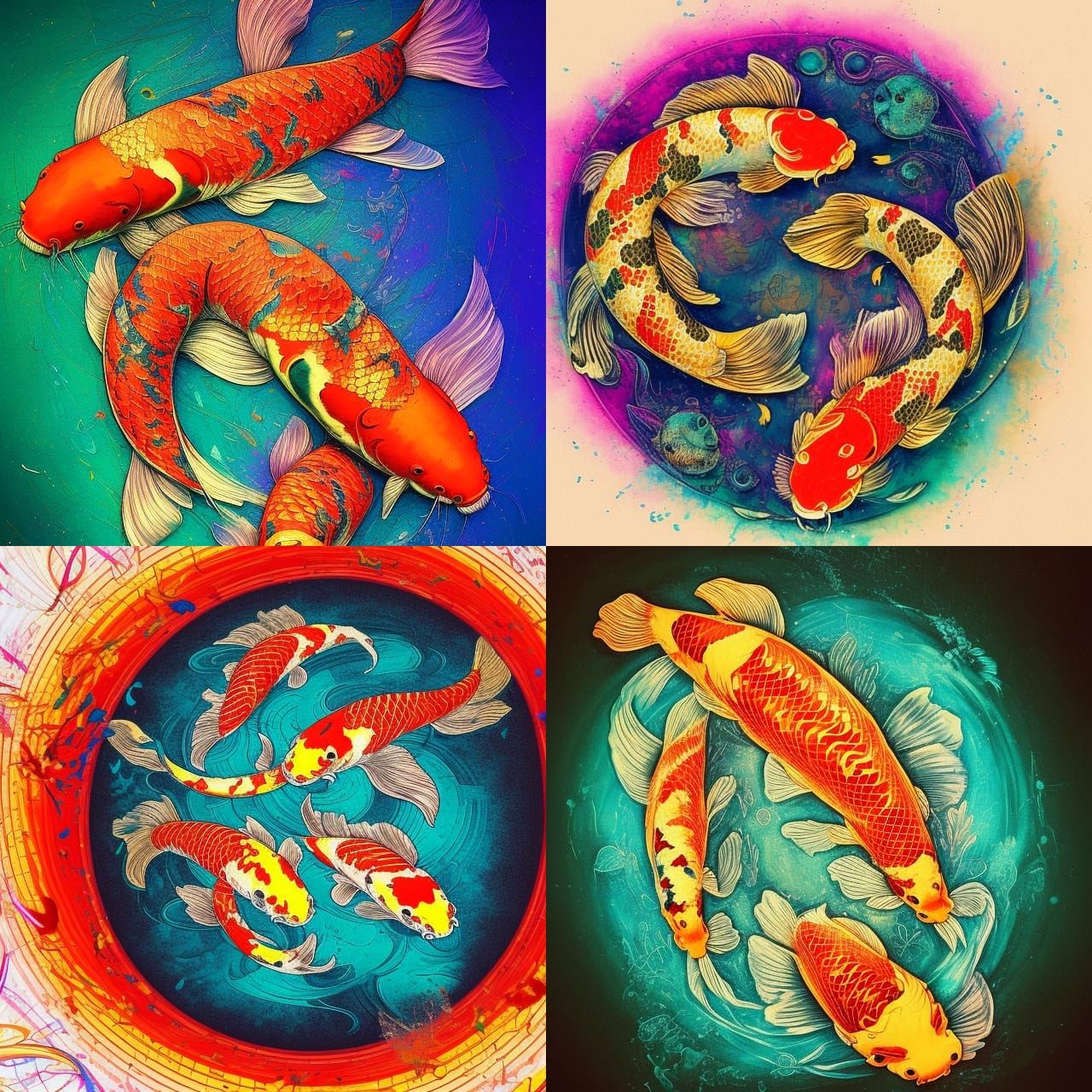 Neon Koi Fish Sign: Detailed Matte Painting