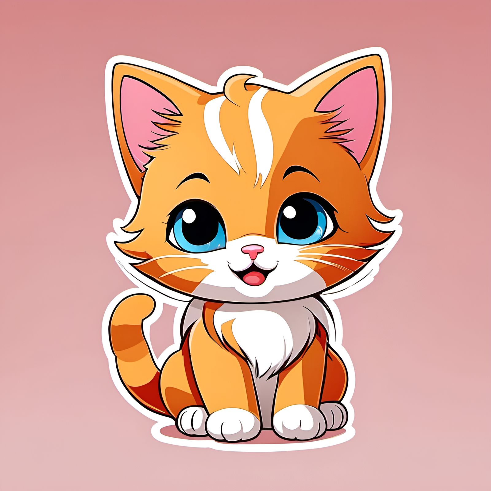Cute Cartoon Kitten Character in Anime Style