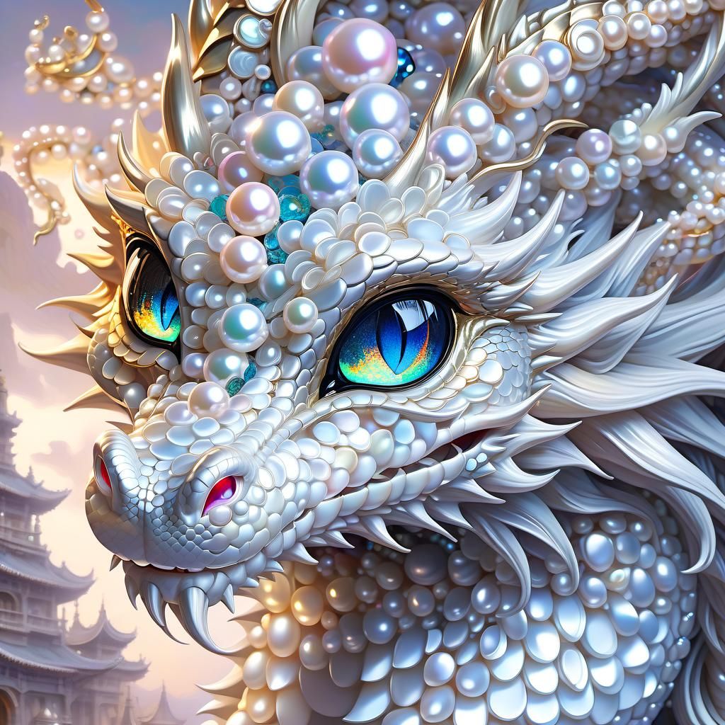 Luminescent Pearl Dragon Portrait in Anime Style