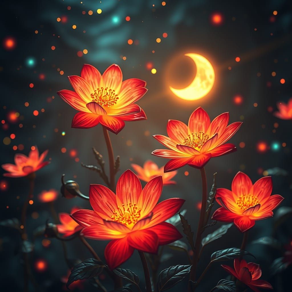 Ethereal Blooms Radiate Sun and Moonlight in Whimsical Fairy...