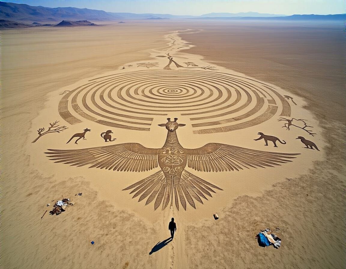 Expansive Geoglyphs Etched in Desert Plain