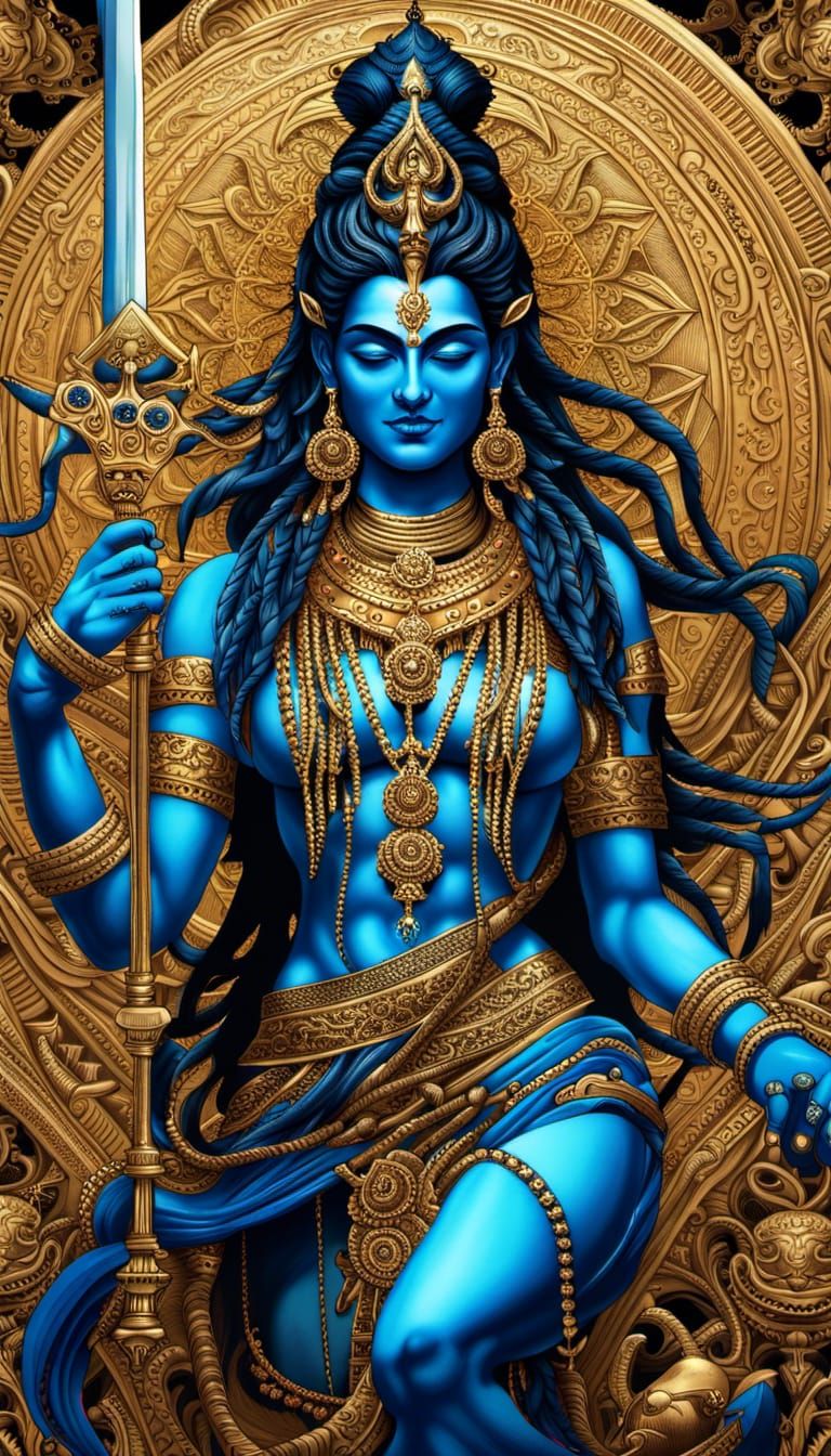 Detailed Shiva Illustration in Gold and Blue
