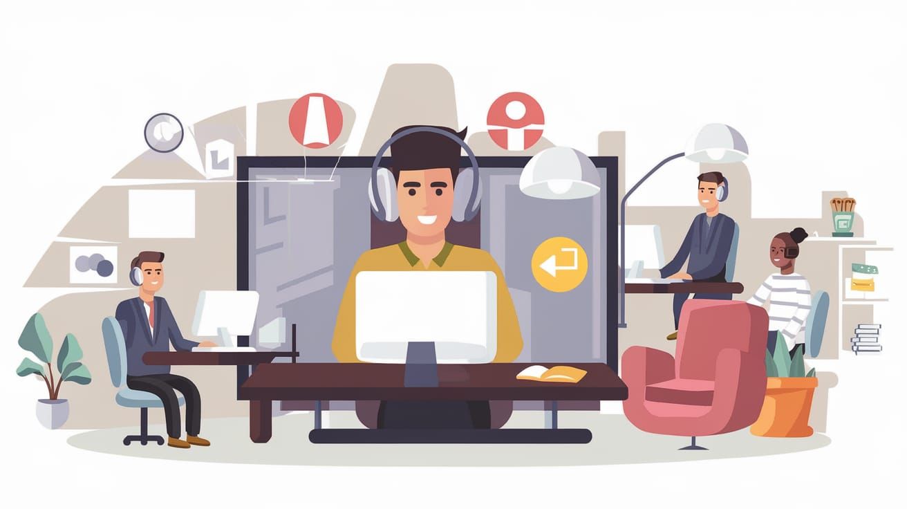 Cartoon Customer Support Center With Minimalist Design