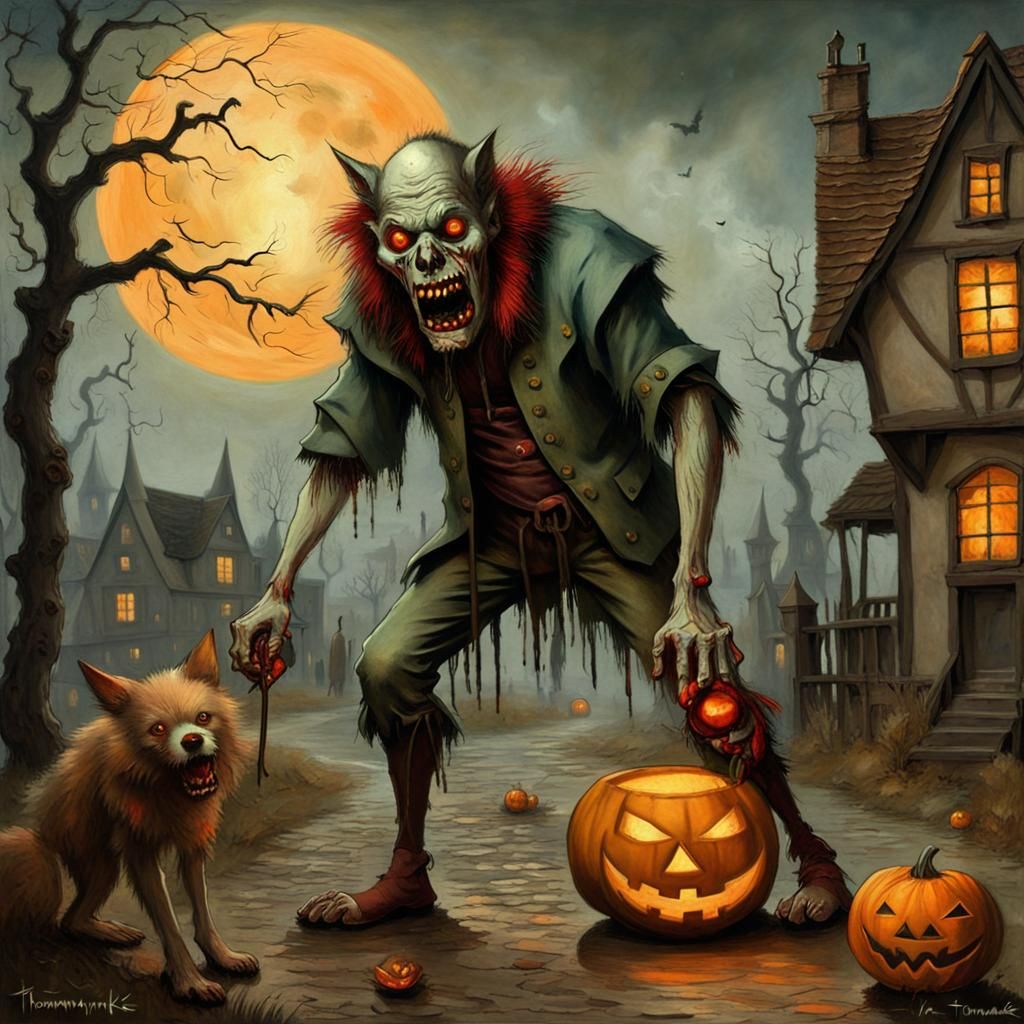 Surreal Werewolf Jack-o-Lantern in Medieval Style