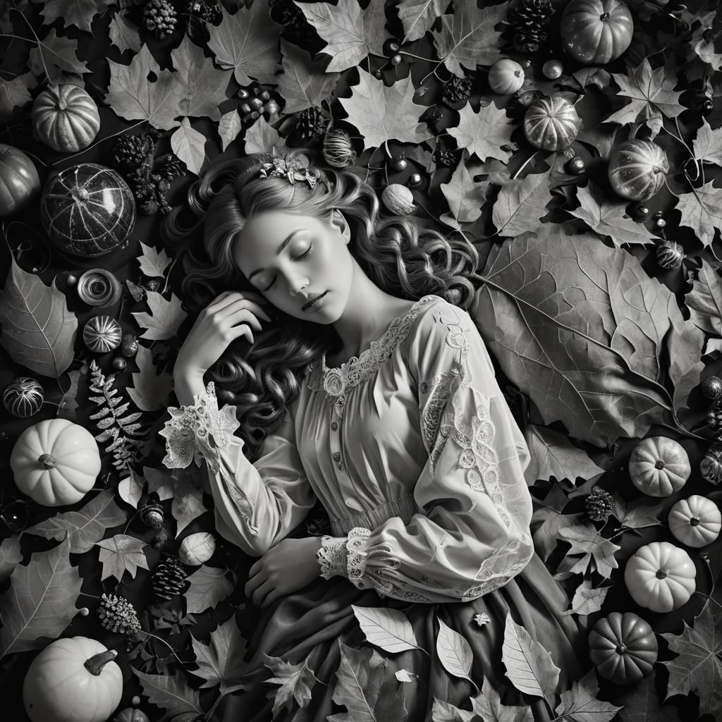 Surrealist Still Life with Autumn and Rainbow Fairy