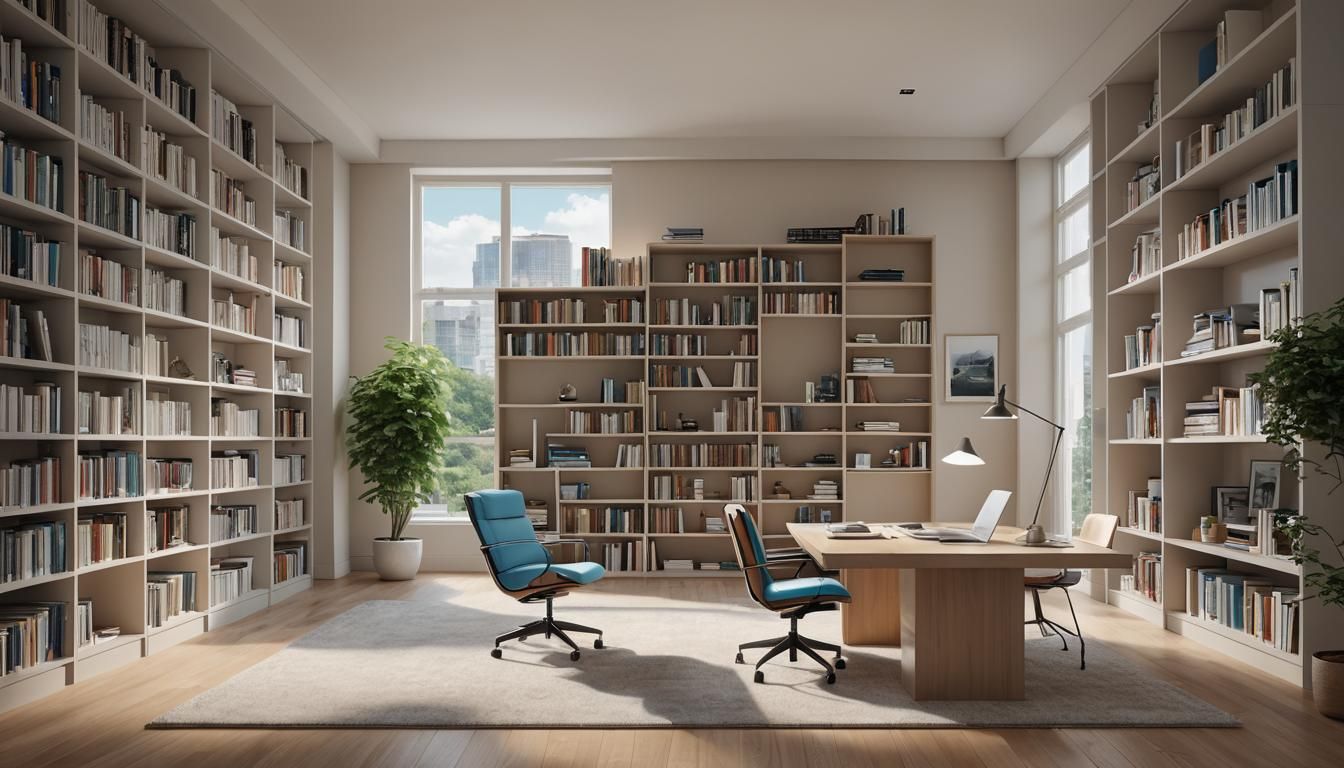 Modern Minimalist Study with Lush Green View