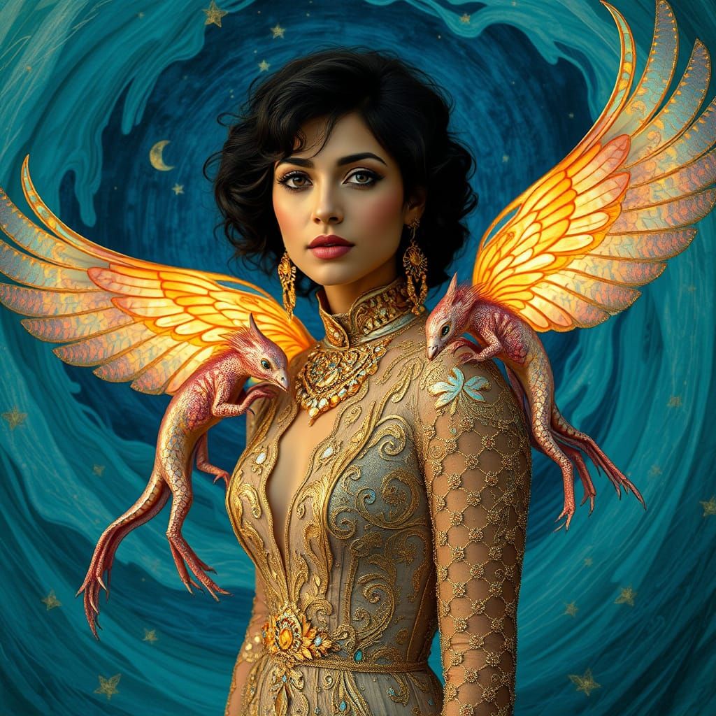 Golshifteh Farahani in Klimt Style Gown with Winged Creature...