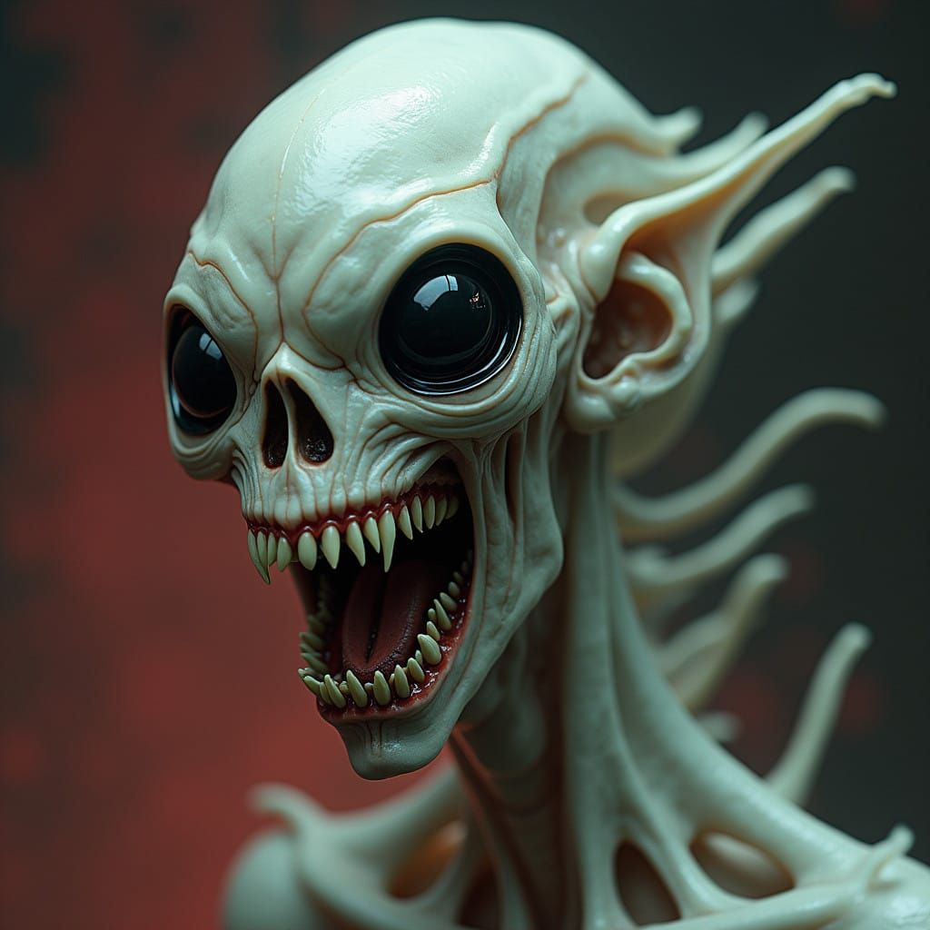 Surreal, Gothic Humanoid Figure in Vivid, Hyper-Detailed Dar...