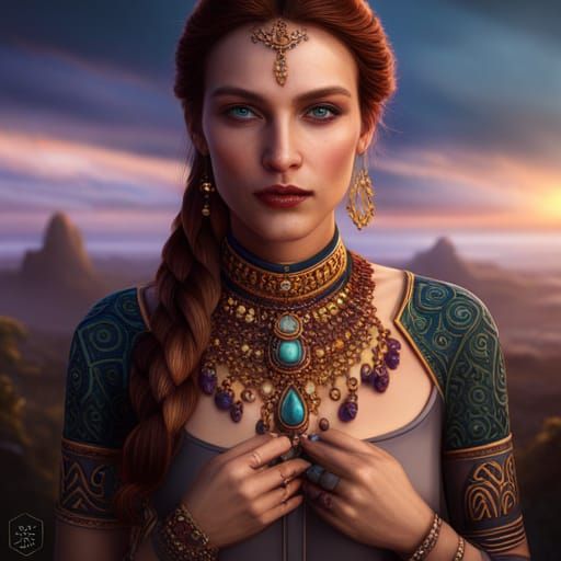 Boho Woman in Detailed Matte Painting Style