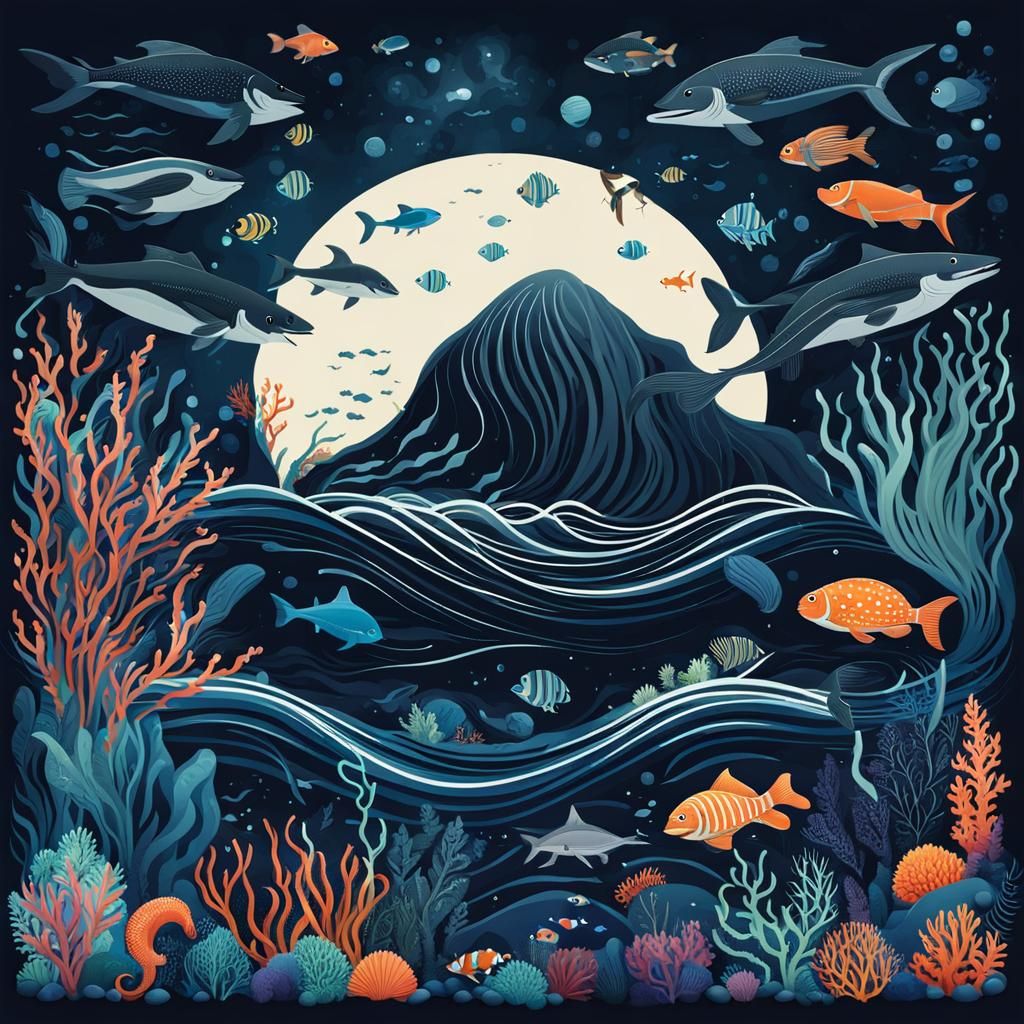 Mysterious Deep Sea Creatures in Dark Ocean