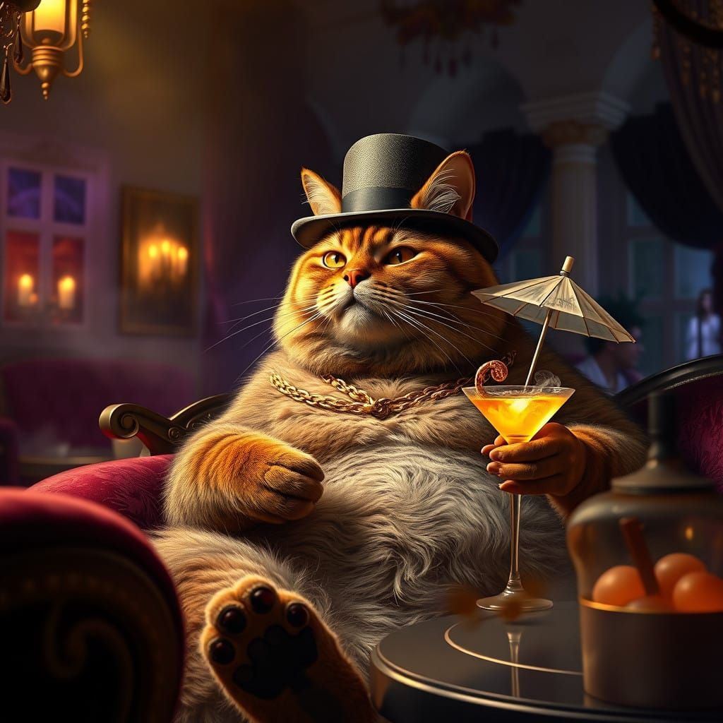 Luxurious Club Scene with Regal, Fat Cat in Fedora