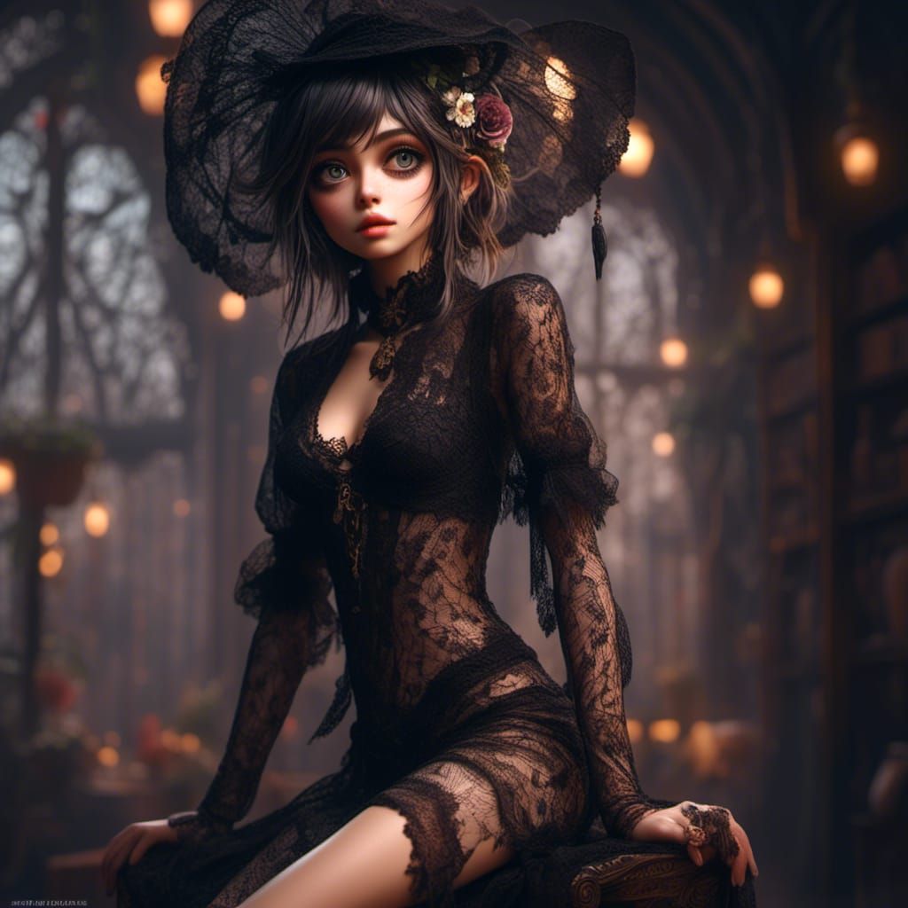 Dramatic Female Portrait in Black Lace