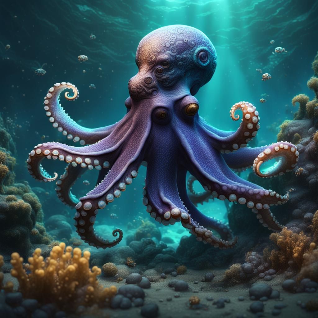 Fantastical Seafoam Octopus in Detailed Matte Painting