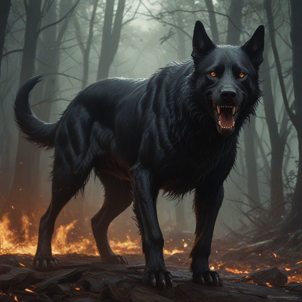 Hellhound in Dark Fantasy Style