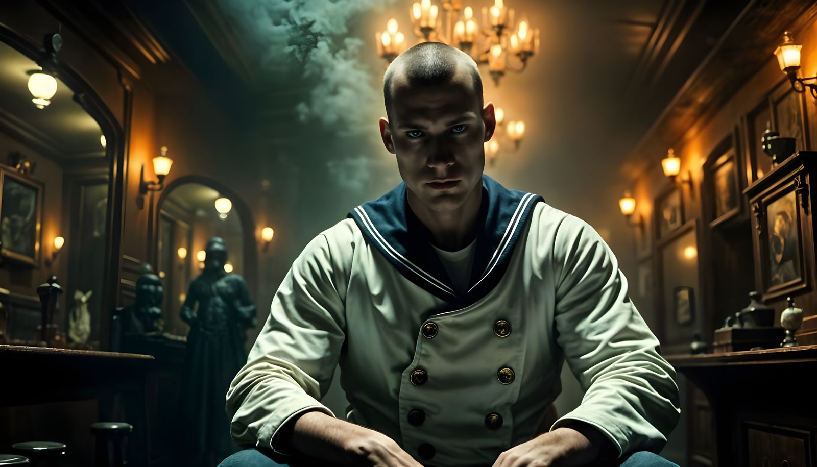 Steampunk Sailor in Mafia Bar: Cinematic Portrait