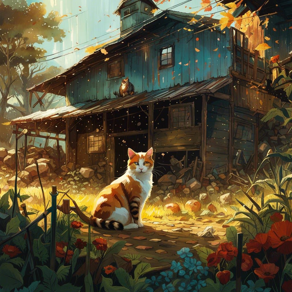 Cat and Farm Animals in Detailed Digital Art