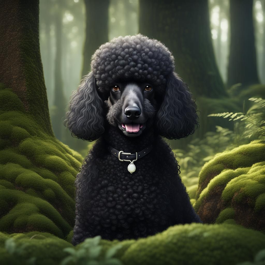 Detailed Portrait of Black and White Poodle