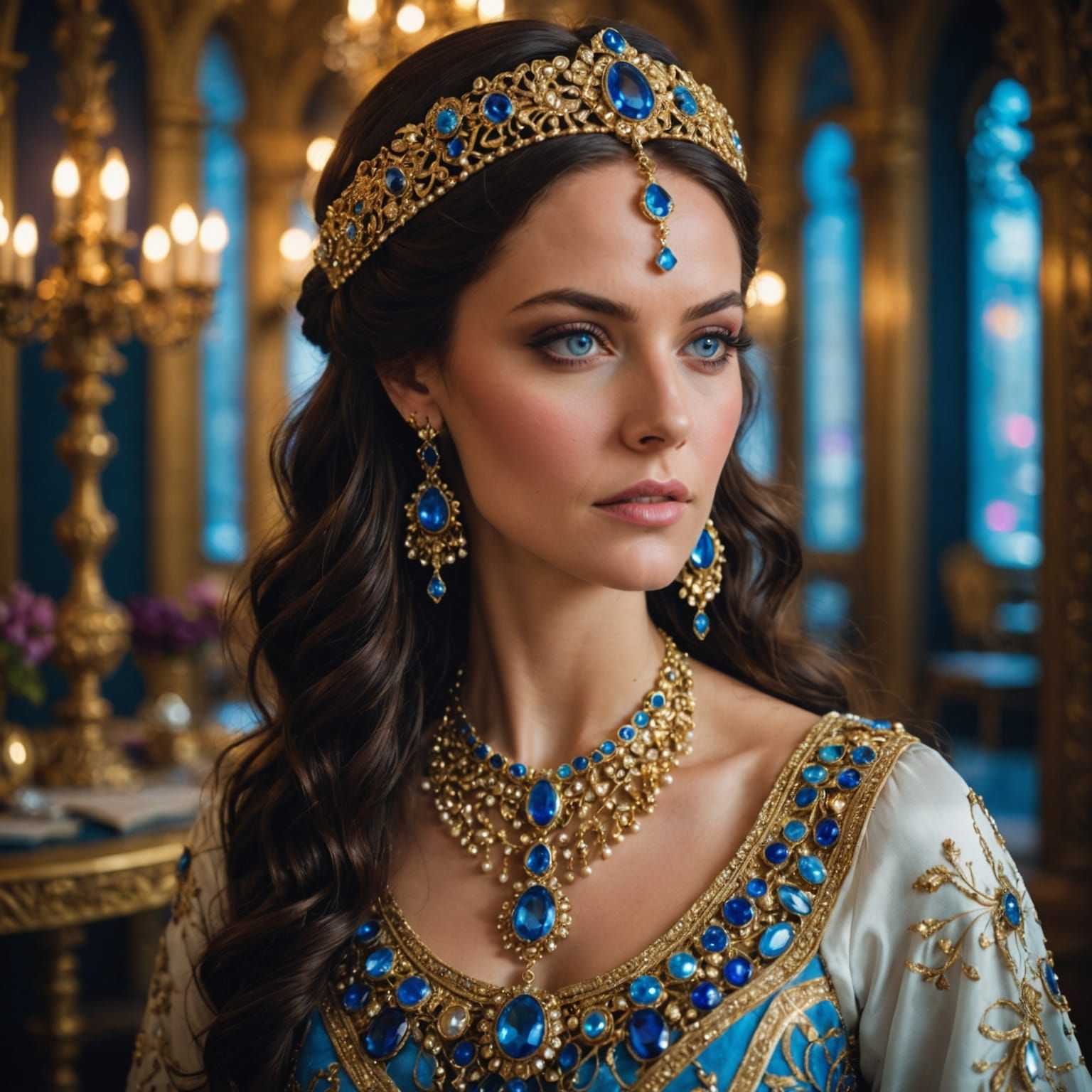 Woman with Golden Jewelry, Photorealistic Digital Painting