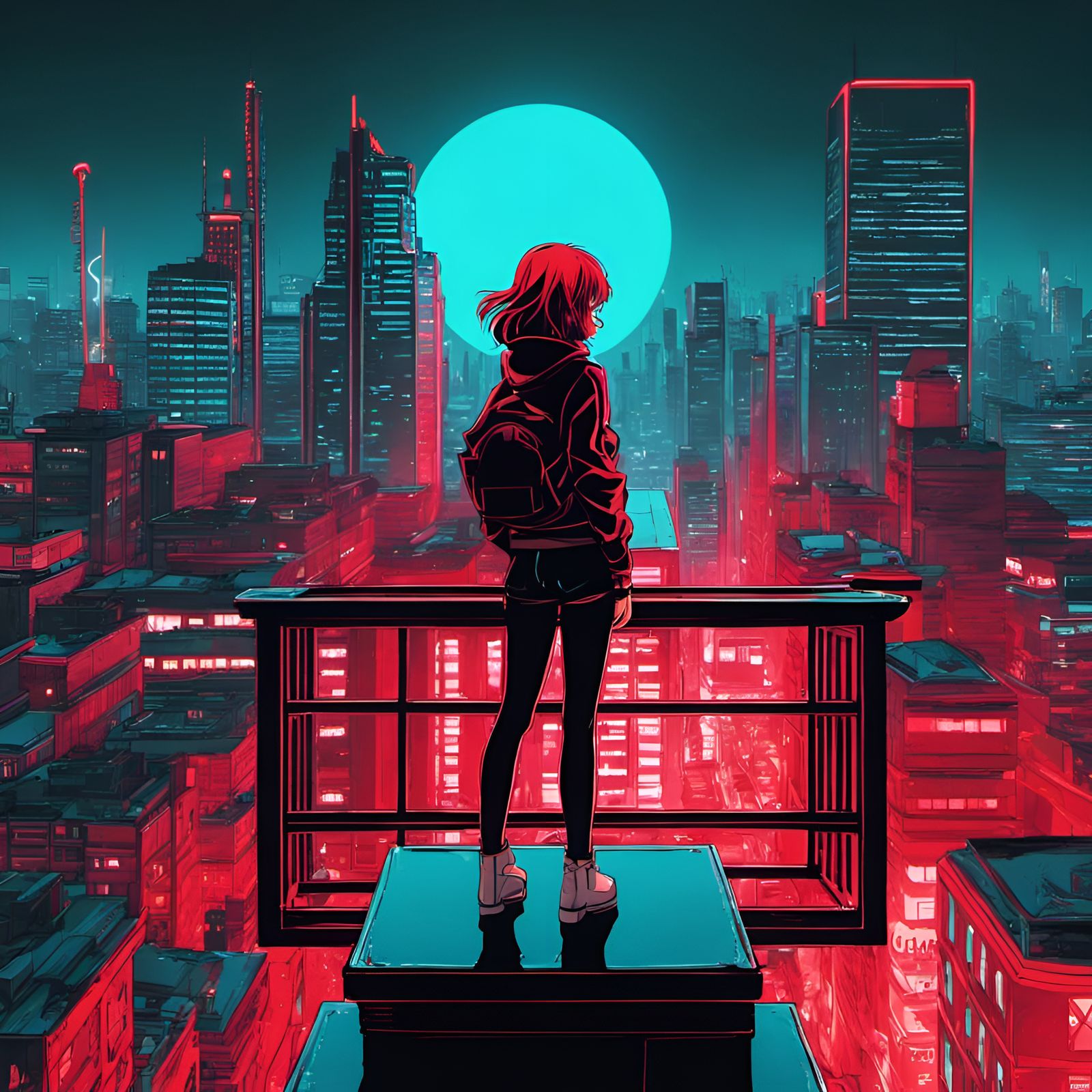 Anime Girl in Pop Art Style Under Neon Lights