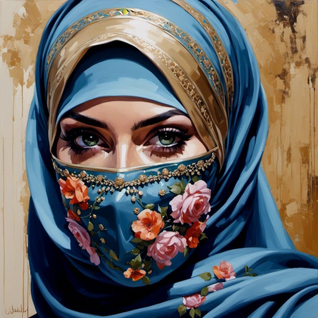 Beautiful Masked Woman Portrait in Oil