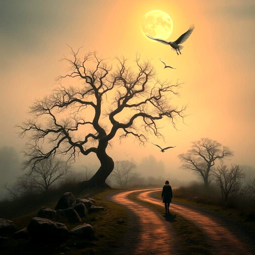 Ethereal Spring Fantasy Landscape with Majestic Herons